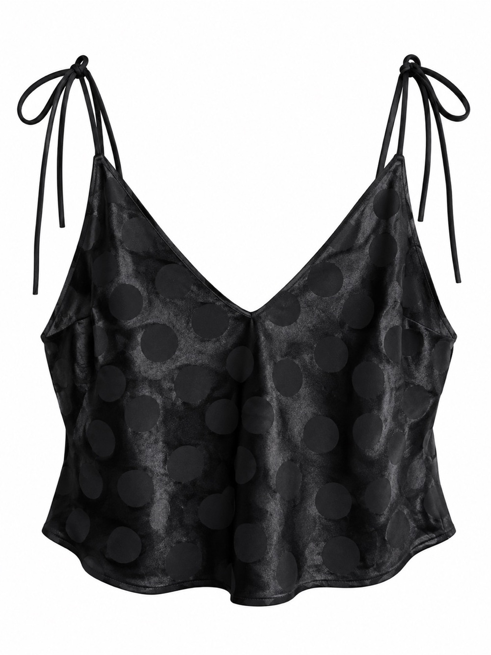 Victoria's Secret Black Satin like Polka Dot Tie-Strap Crop Camisole Size S